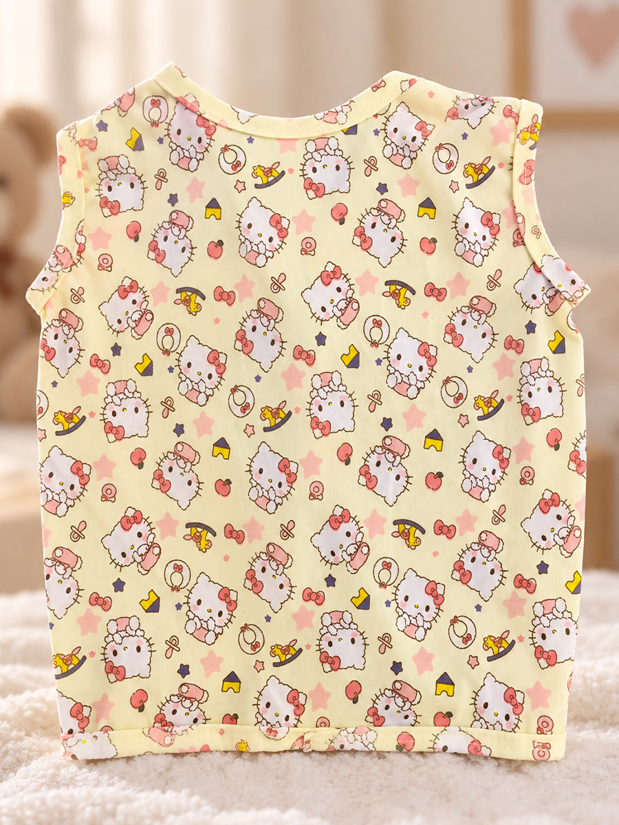 Ziva Newborn Knitted Cotton Front Open Tie Jabla with Light Padded Tie Nappy – Butter Yellow Kitty Print | 1 Jabla + 1 Nappy
