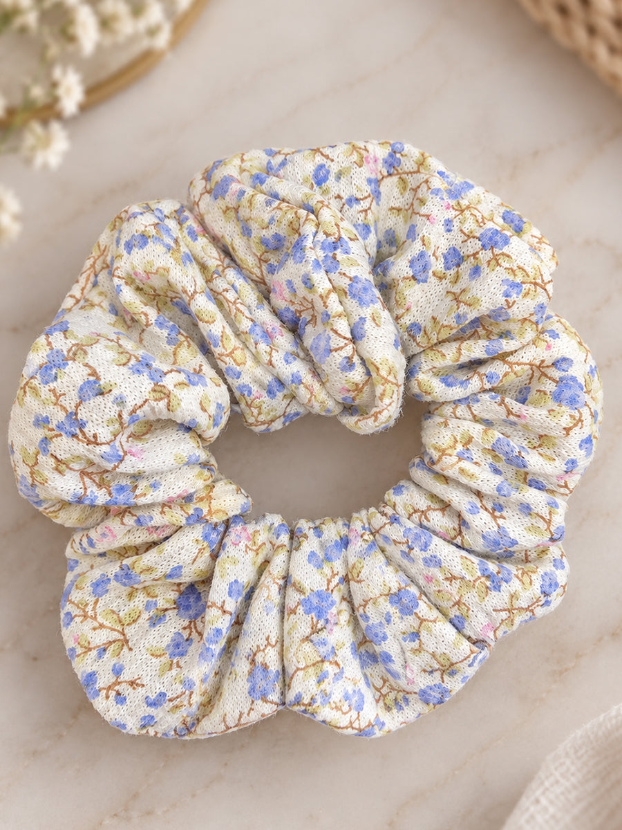 Ziva Moms Floral Hair Scrunchies – Vintage Rose & Blue Blossom – 2 Piece Combo
