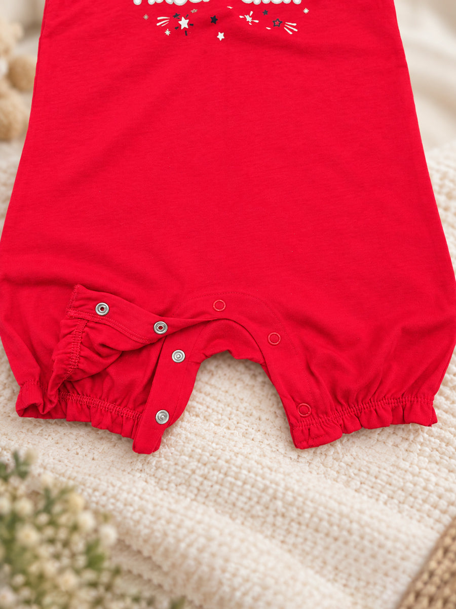 Baby Girl Premium Knitted Cotton Jumpsuit Combo – Navy Blue & Red | Flutter Sleeves | Press-Button Open | 0–3 to 18–24 Months |Ziva Collected | Carefully Selected for Your Little One