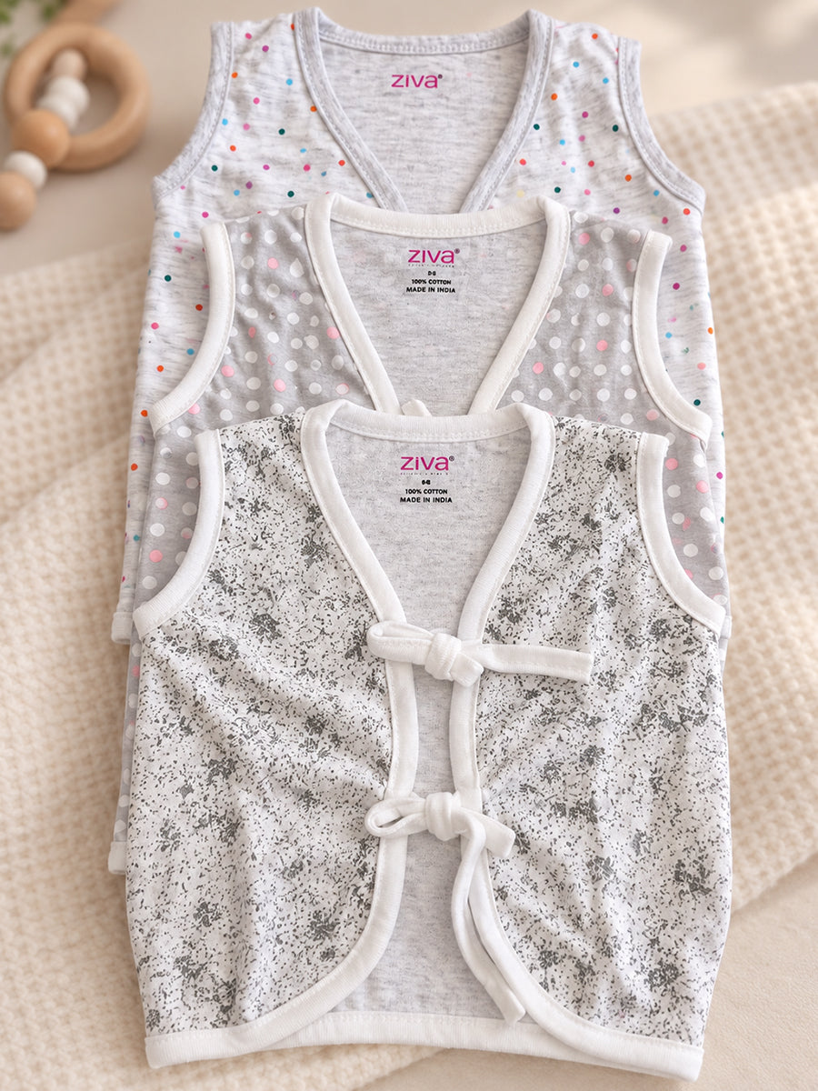 Ziva Knitted Cotton Front Tie Printed Jabla – Pastel & Monochrome Print Collection | 3 Pieces