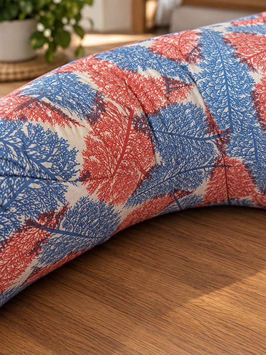 Ziva Multipurpose Pregnancy Pillow / Maternity Pillow / Body Pillow – 9 Shape (C Shape) – Red & Blue Botanical Print | 100% Cotton