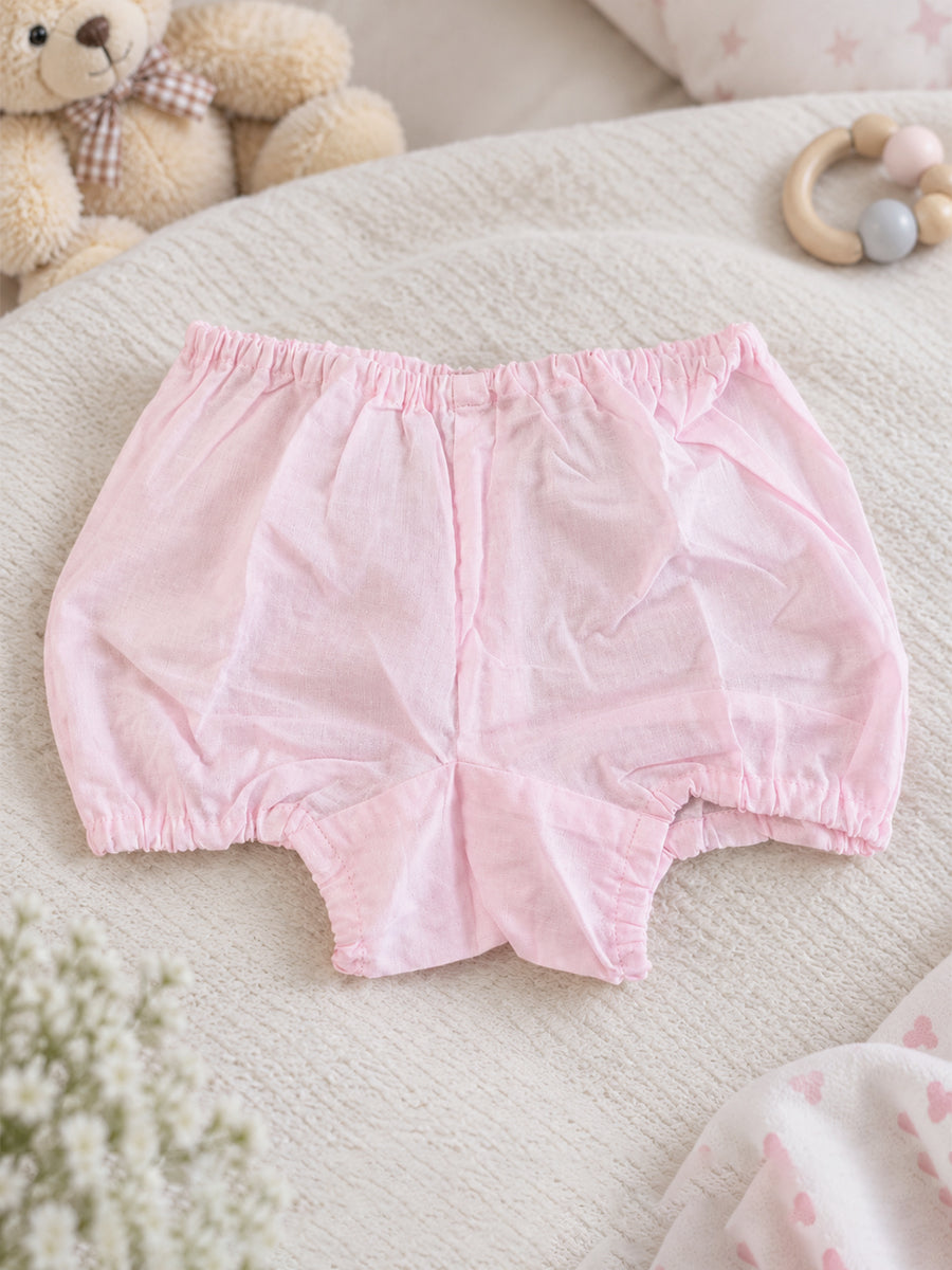 Ziva Baby Cotton Wrap Top & Bloomer Set – Soft Baby Pink | V-Neck Side Tie | 1 Wrap Top + 1 Bloomer
