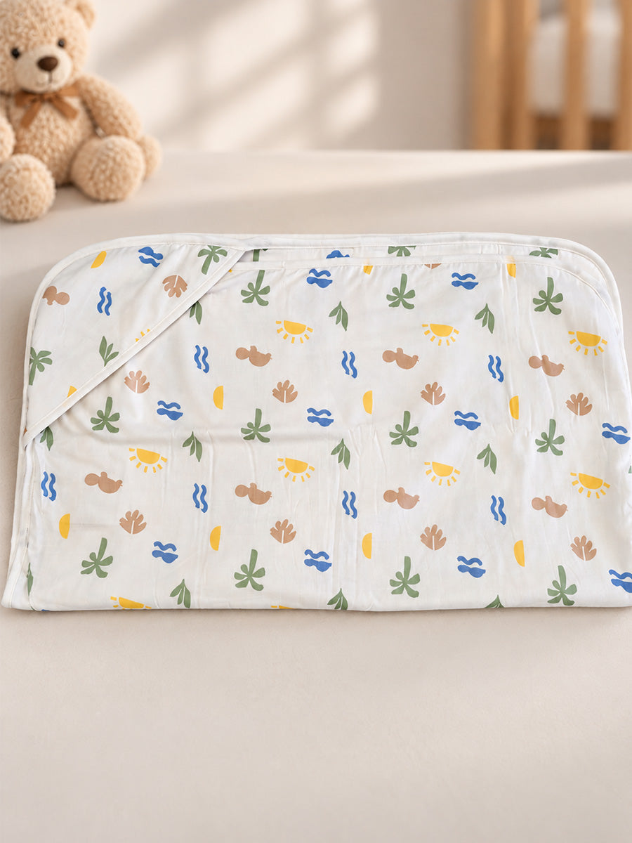 Ziva Premium Muslin Hooded Towel – Double Layer Muslin with Soft Fleece Core | Tropical Nature Print