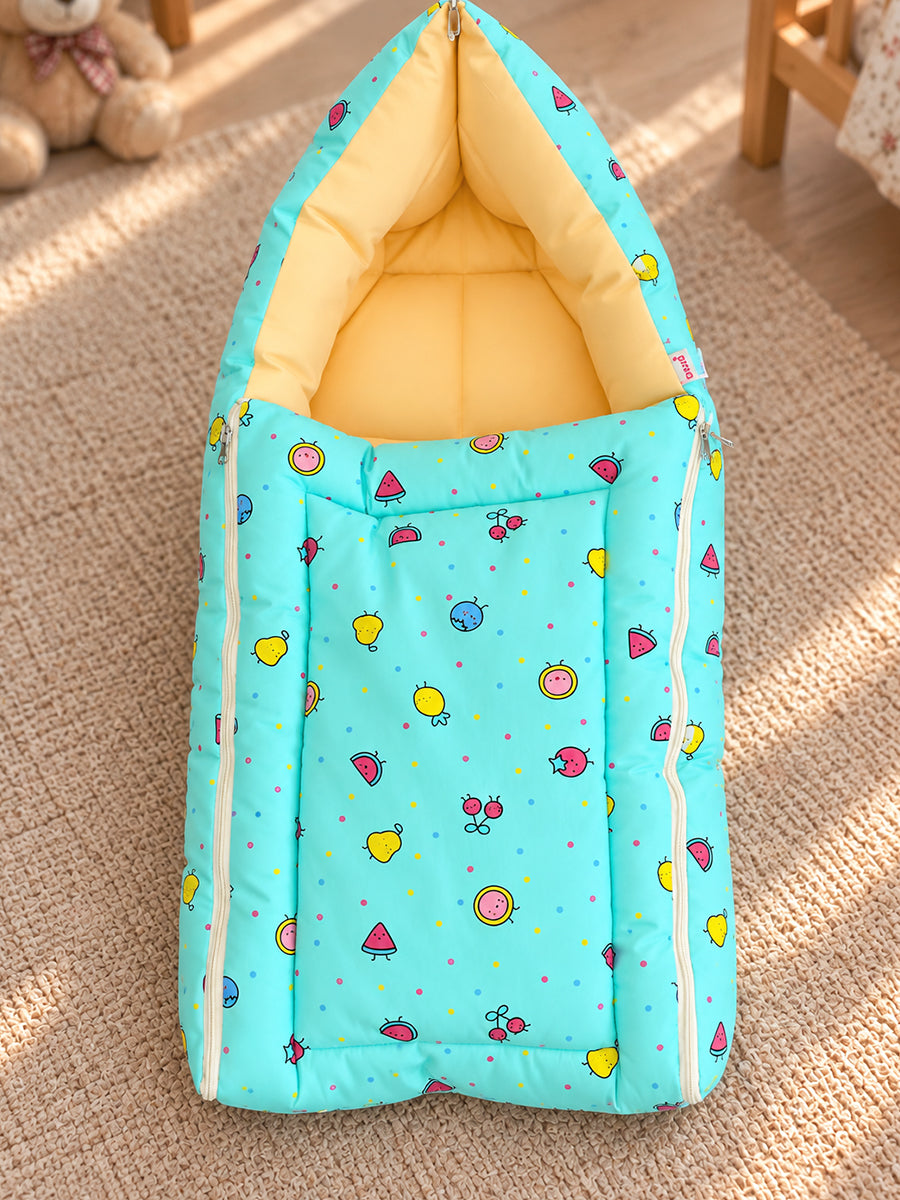 Ziva Double Shade Baby Bed Fruit Print Blue