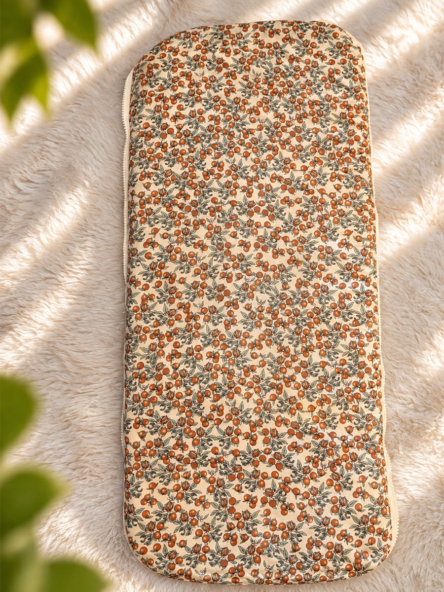 Premium Organic Cotton Multipurpose Baby Nest – Newborn Baby Lounger & Baby Bed | Rust Orange Botanical Fruit Print | Ziva Collected | Carefully Selected for Your Little One