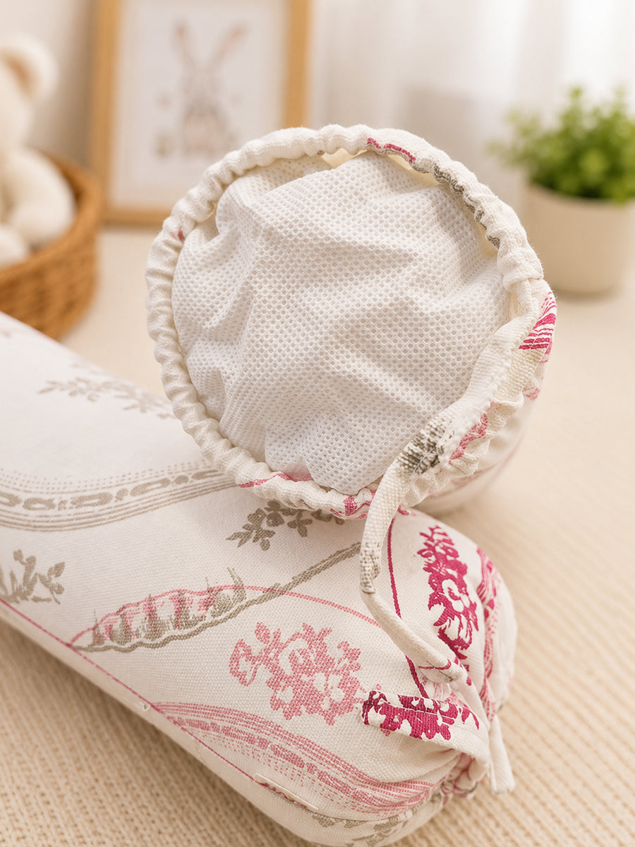 Ziva Baby Side Pillow (Bolster Pillow) | Multipurpose | Cotton Cover | Vintage Rose Medallion Print