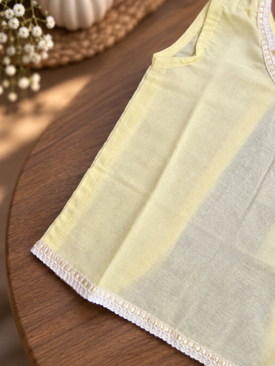 Ziva Baby Cotton V-Neck Top & Bloomer Set – Soft Yellow | Back Tie | 1 Top + 1 Bloomer