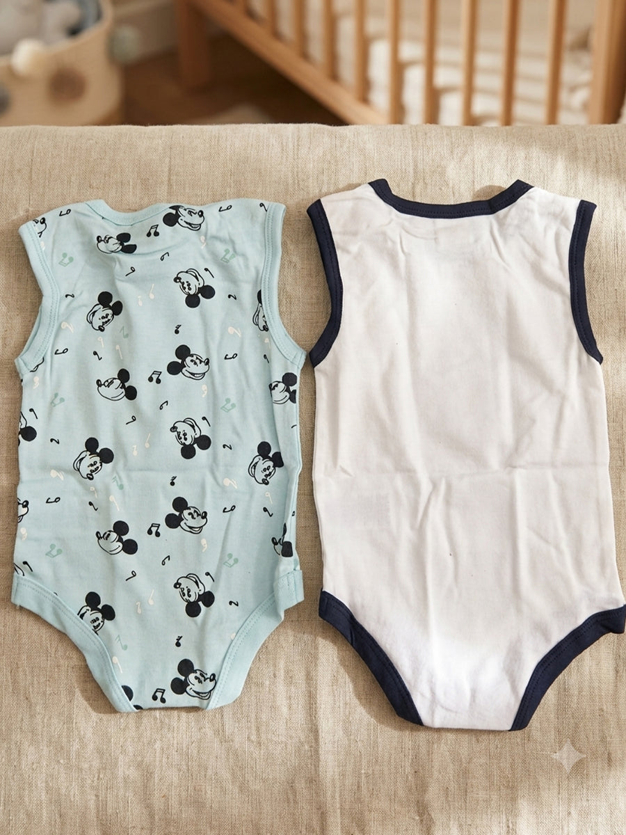 Baby Knitted Cotton Sleeveless Bodysuit – Assorted Cartoon Prints | Bottom Press-Button Opening | Ziva Collected | Carefully Selected for Your Little One