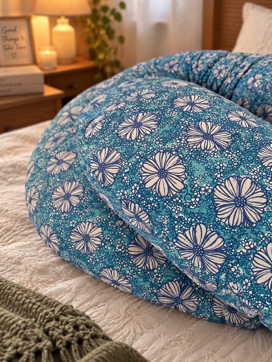 Ziva Multipurpose Pregnancy Pillow / Maternity Pillow / Body Pillow – 9 Shape (C Shape) – Blue Floral Print | 100% Cotton