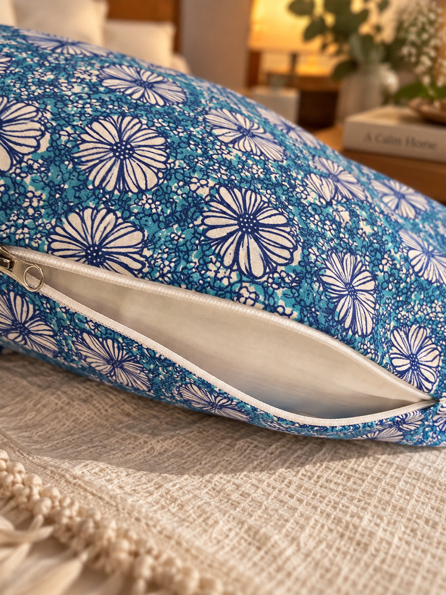 Ziva Multipurpose Pregnancy Pillow / Maternity Pillow / Body Pillow – 9 Shape (C Shape) – Blue Floral Print | 100% Cotton