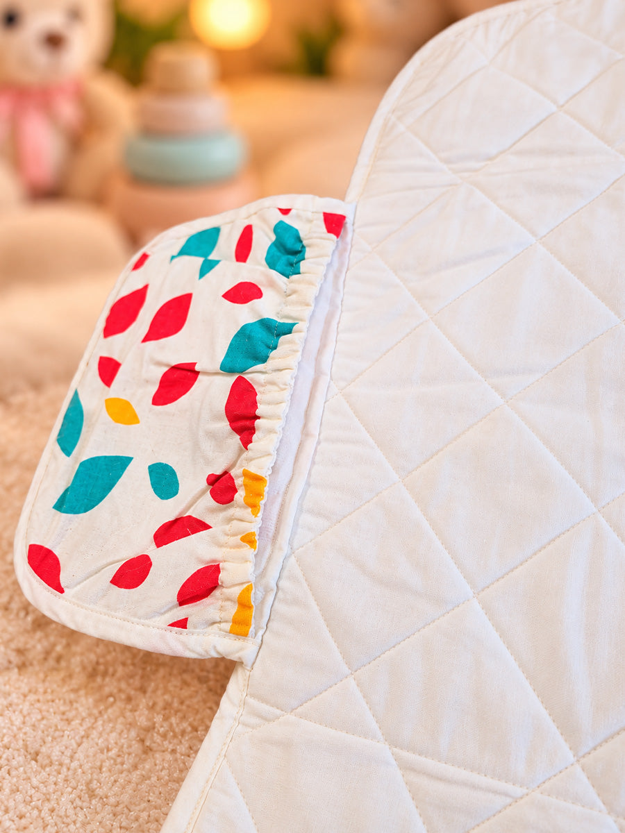 Ziva Baby Nappy & Diaper Changing Sheet – Foldable Travel Changing Mat with Storage Pocket | Off-White Multicolour Leaf Print