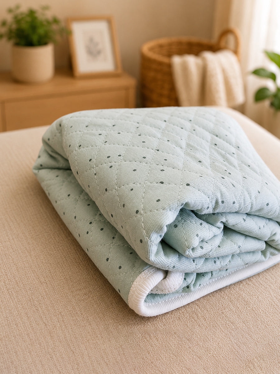 Ziva Premium Quilted Hooded Baby Towel | Seafoam Green with Small Polka Dots | Soft, Absorbent & Quick Dry