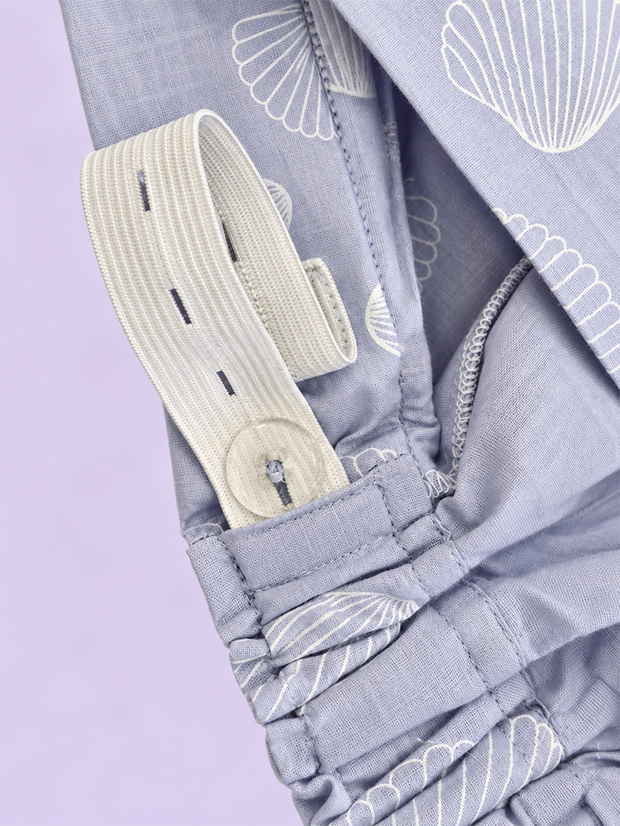 Ziva Maternity & Feeding Cotton Co-ord Set with Side Zips & Pockets – Pale Lavender Seashell Print