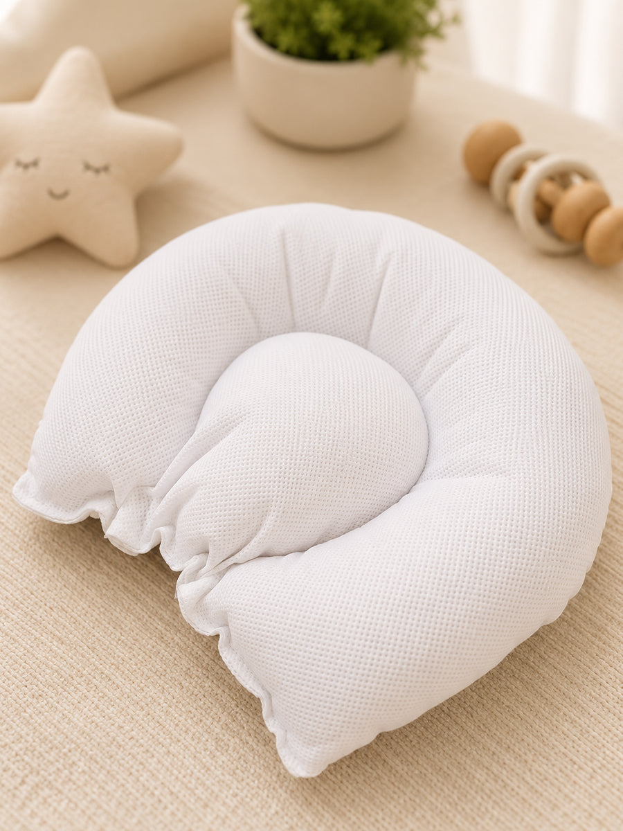 Ziva Baby Ergonomic Head Support Pillow | White with Orange Floral Print | Soft Cotton Cover