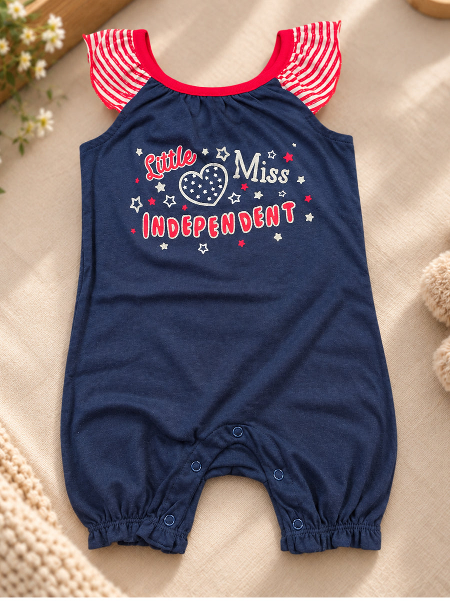 Baby Girl Premium Knitted Cotton Jumpsuit Combo – Navy Blue & Red | Flutter Sleeves | Press-Button Open | 0–3 to 18–24 Months |Ziva Collected | Carefully Selected for Your Little One