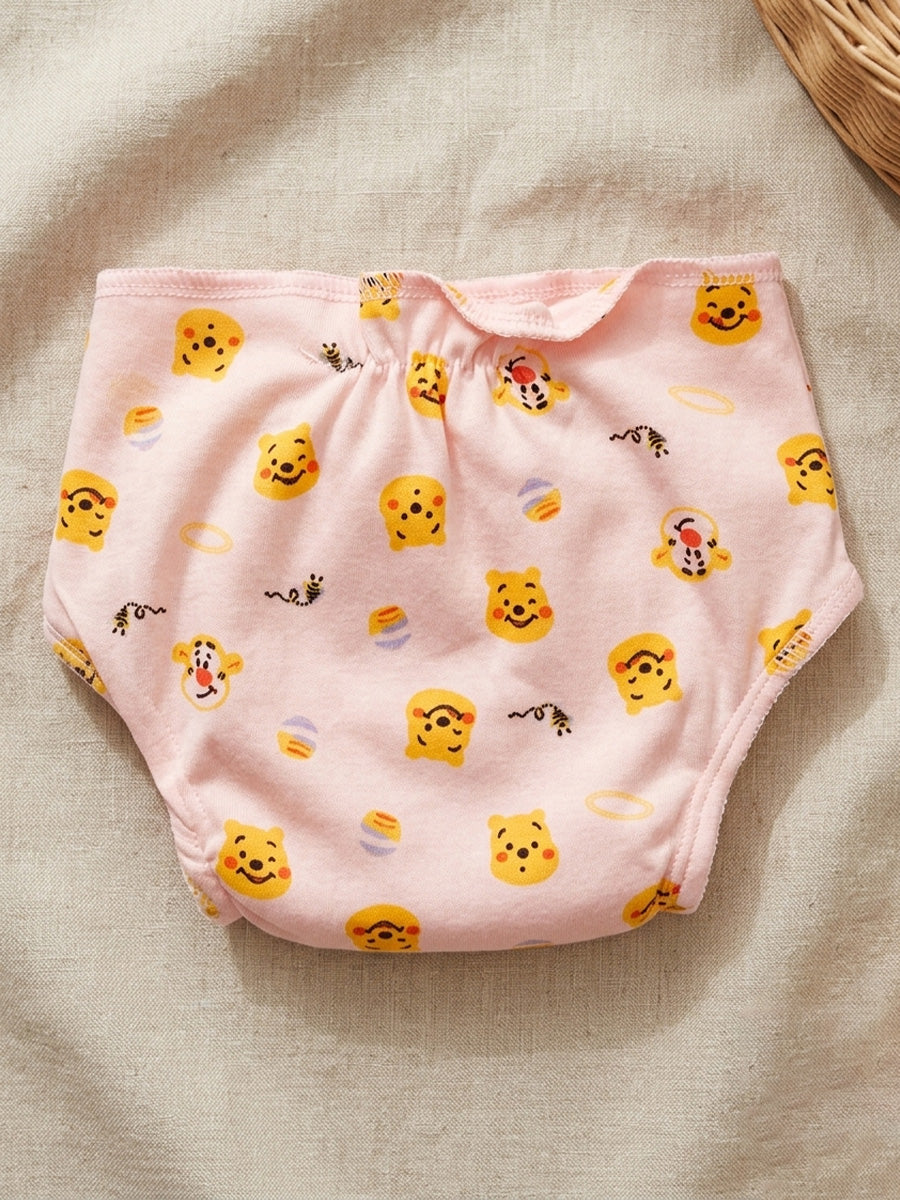Ziva Newborn Knitted Cotton Front Open Tie Jabla with Light Padded Tie Nappy – Blush Pink Cute Bear Print | 1 Jabla + 1 Nappy