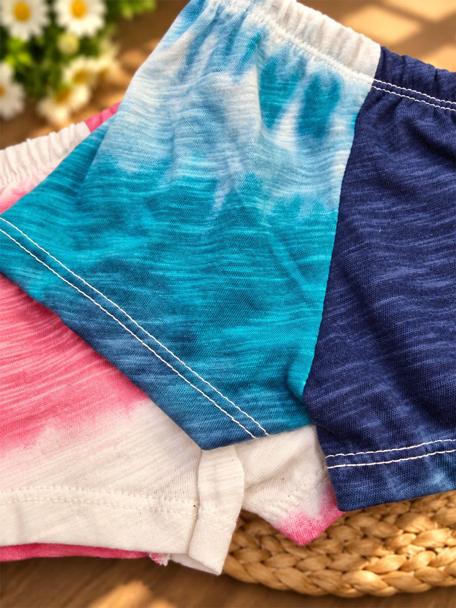 Ziva Baby Shorts Combo – Premium Knitted Cotton – Pack of 2 | Multicolour Tie-Dye