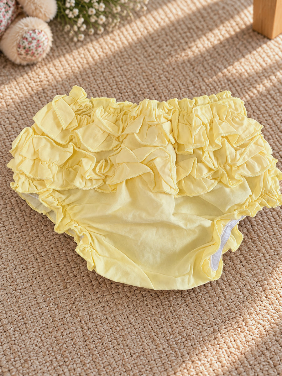 Ziva Baby Girl Cotton Ruffle Top & Bloomer Set – Soft Yellow | Cream Lace Detail | 1 Top + 1 Bloomer