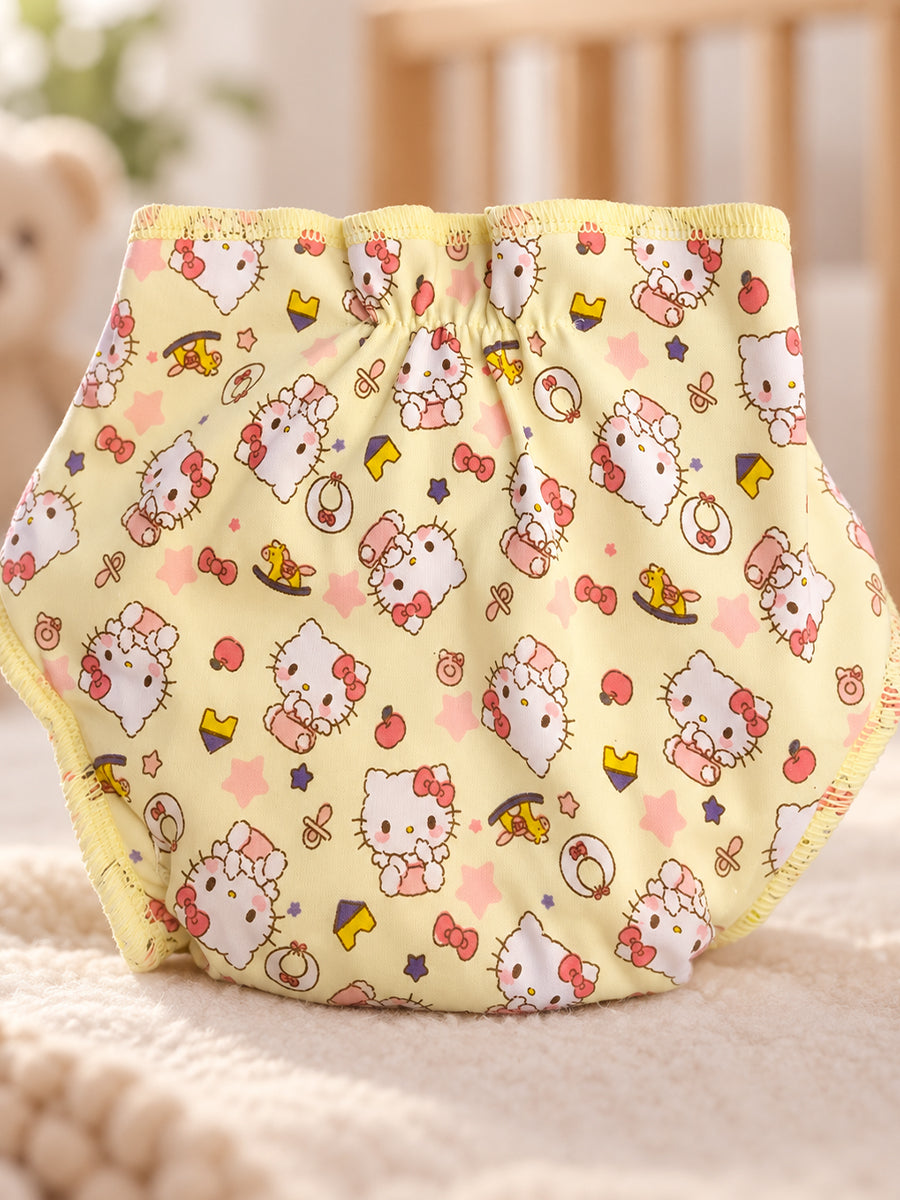 Ziva Newborn Knitted Cotton Front Open Tie Jabla with Light Padded Tie Nappy – Butter Yellow Kitty Print | 1 Jabla + 1 Nappy