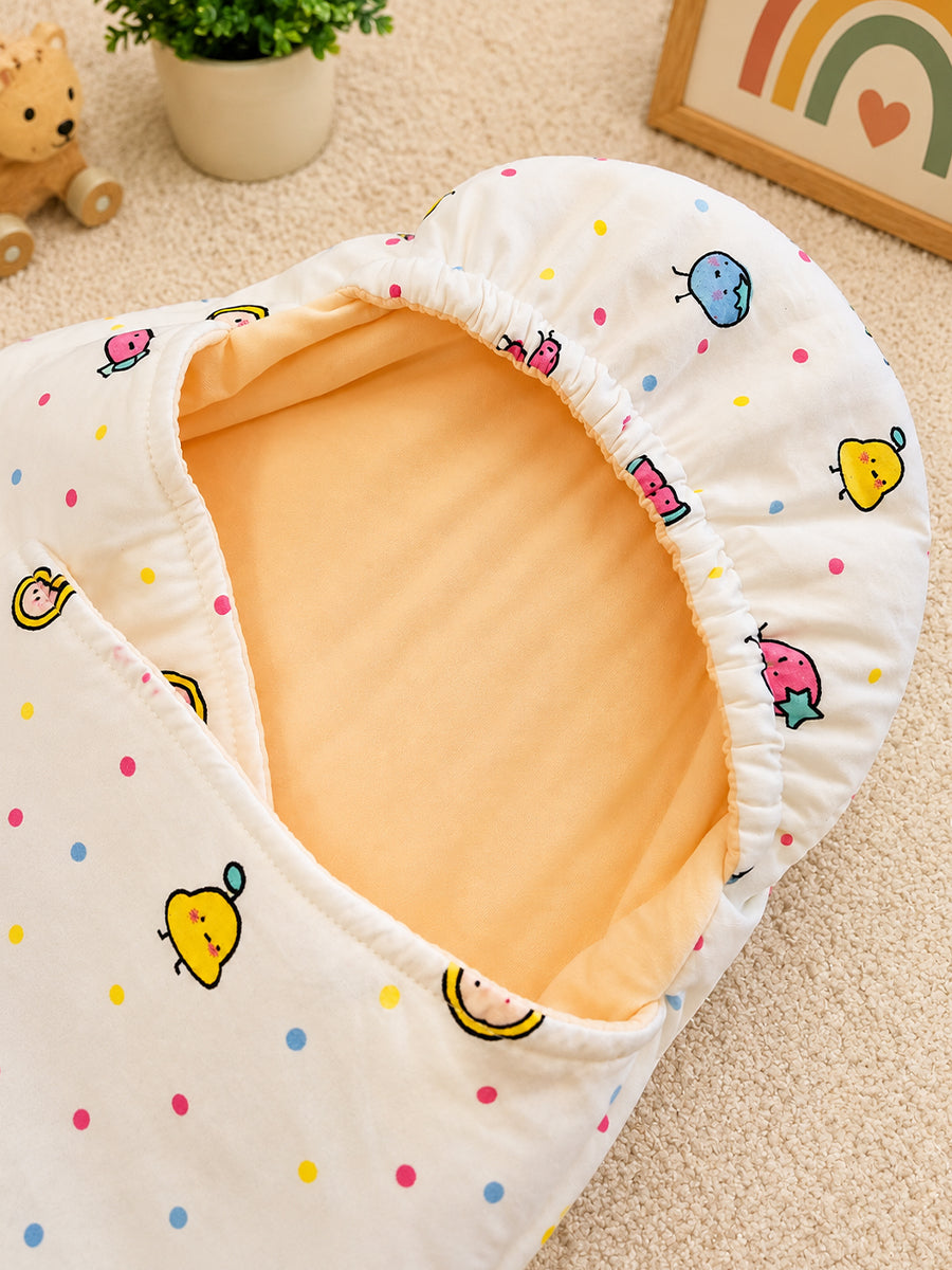 Ziva Cotton Baby Egg Wrap with Hood | Adjustable Side Tie | Double Shade | Soft Cream with Butter Cream | Hooded Baby Wrapper