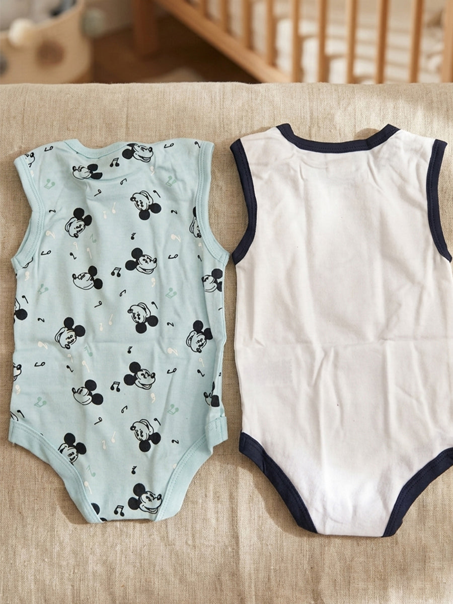 Baby Knitted Cotton Sleeveless Romper Combo ,Pack of 2– Assorted Cartoon Prints | Bottom Press-Button Opening | Ziva Collected | Carefully Selected for Your Little One
