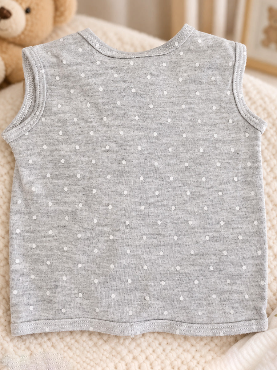 Ziva Newborn Knitted Cotton Front Open Tie Jabla with Tie Nappy – Heather Grey Polka Dot
