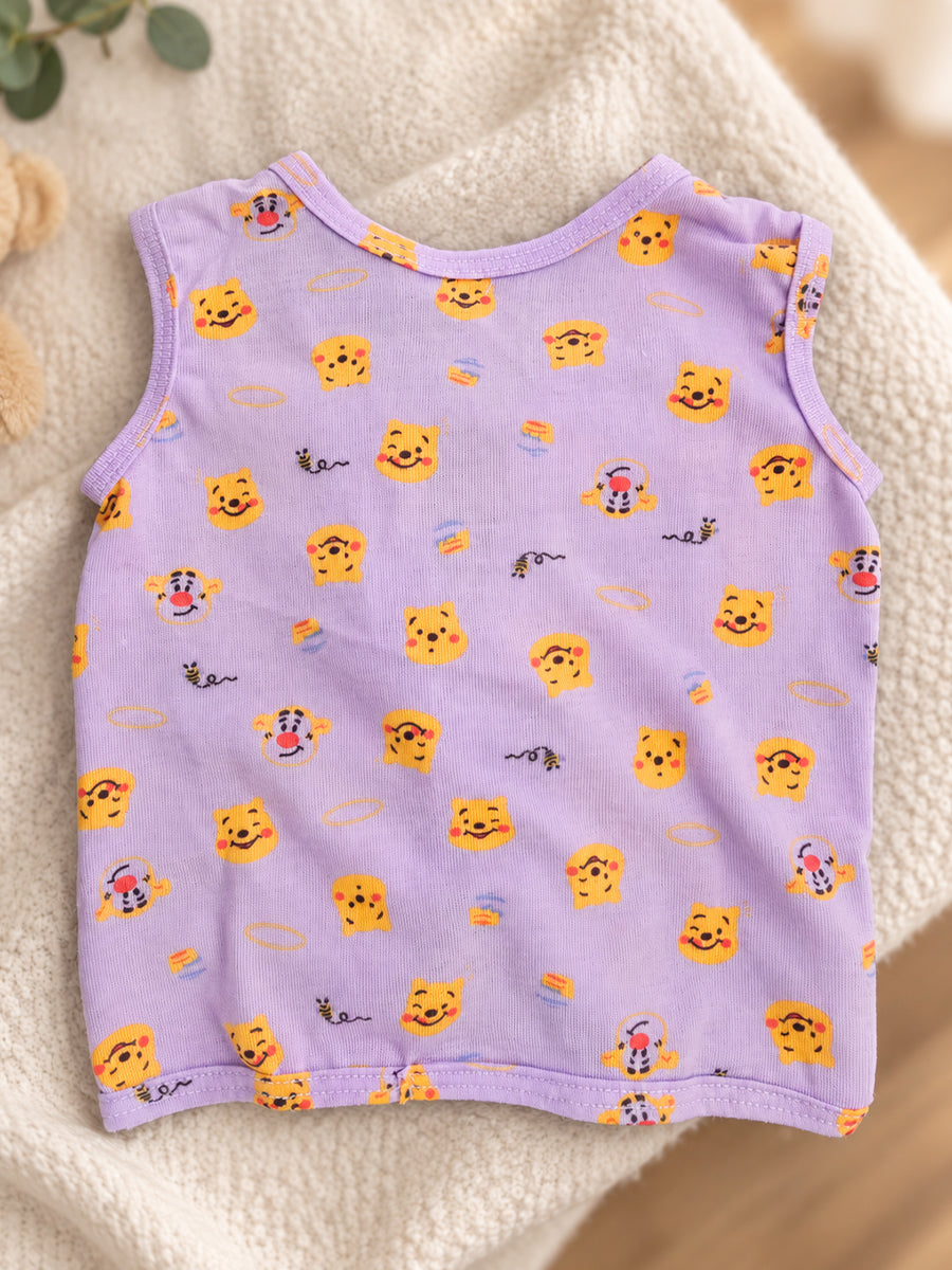 Ziva Newborn Knitted Cotton Front Open Tie Jabla with Light Padded Tie Nappy – Light Lilac Bear Print | 1 Jabla + 1 Nappy