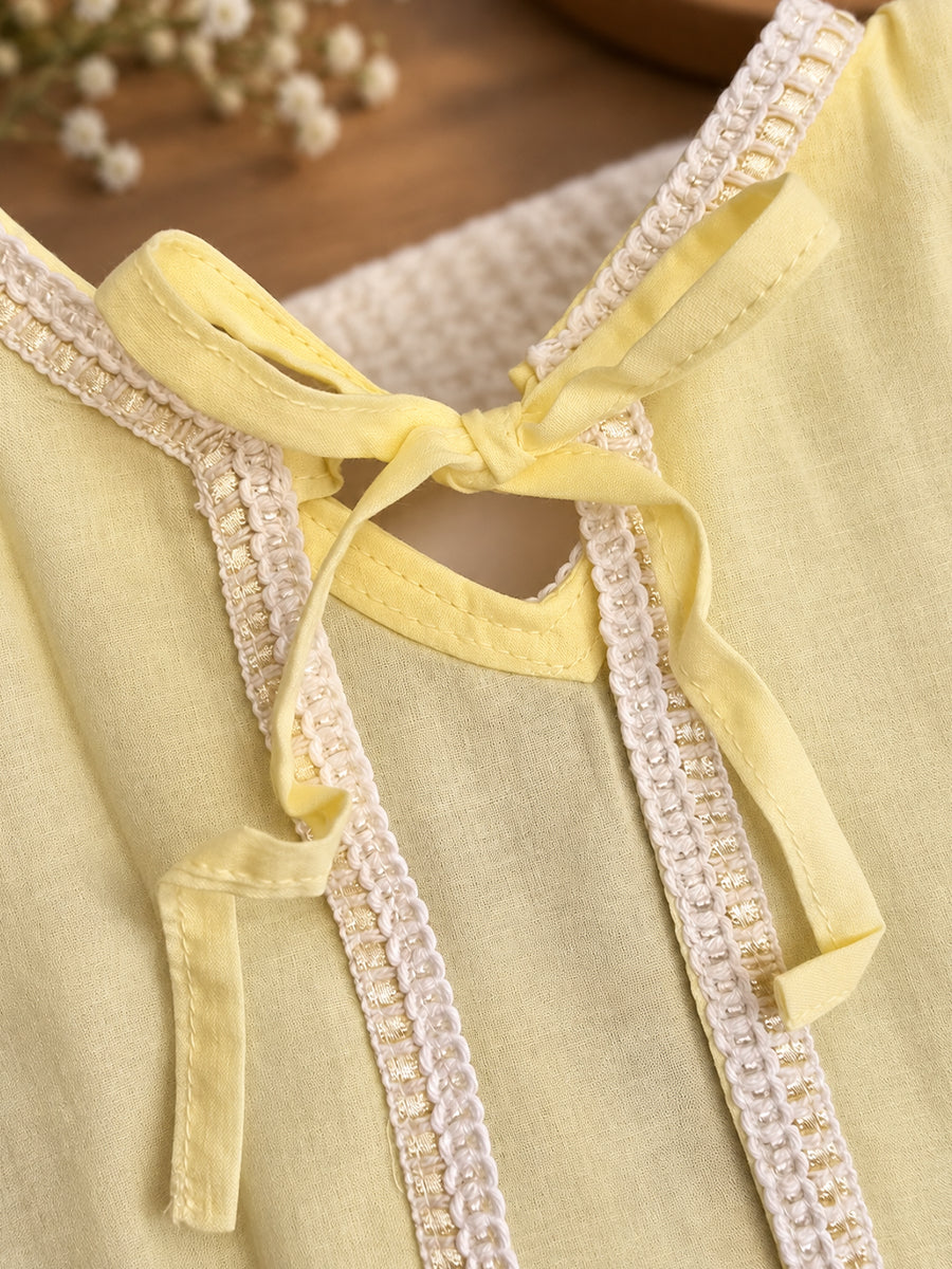 Ziva Baby Cotton V-Neck Top & Bloomer Set – Soft Yellow | Back Tie | 1 Top + 1 Bloomer