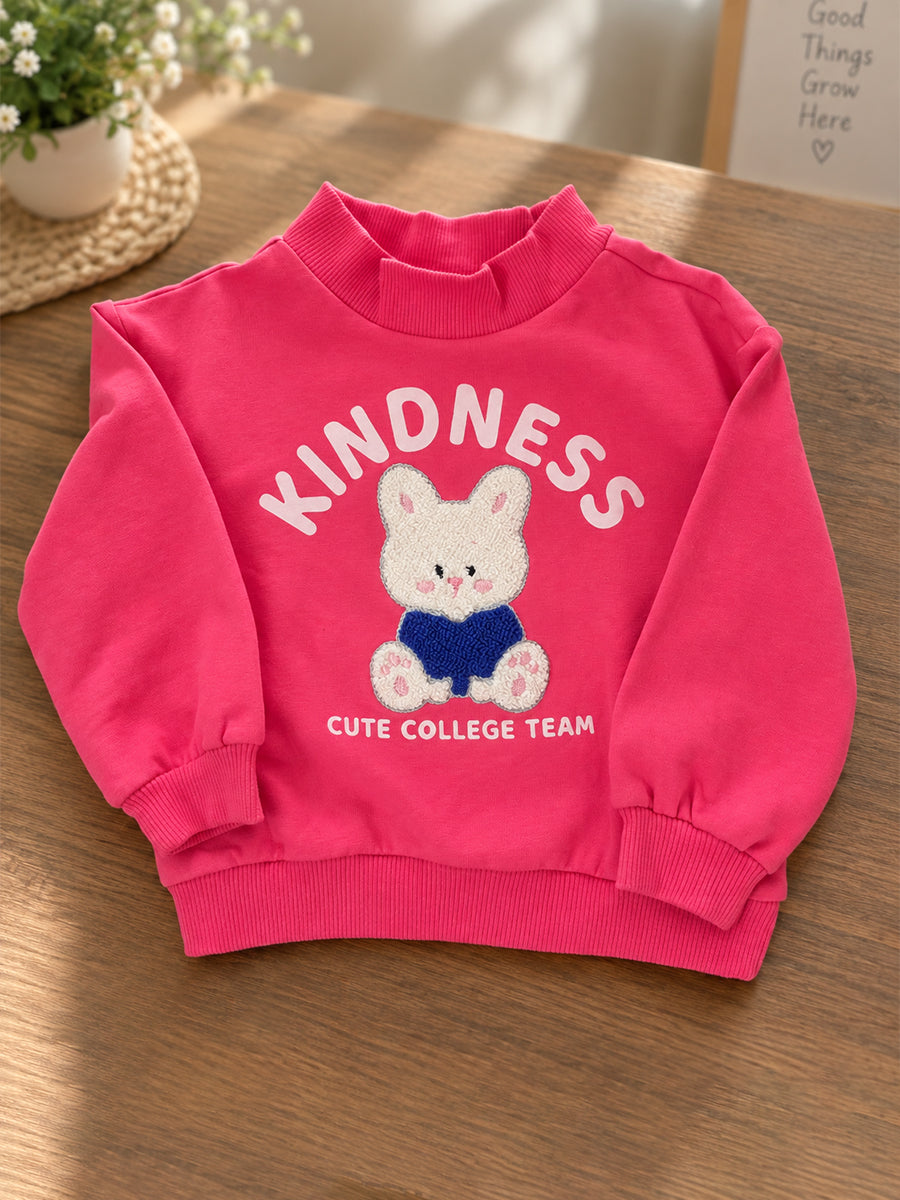 Baby Girls Knitted Cotton Bunny Sweatshirt – Pink | Cute 3D Bunny Appliqué Detail | 3 months to 3 years |Ziva Collected | Carefully Selected for Your Little One