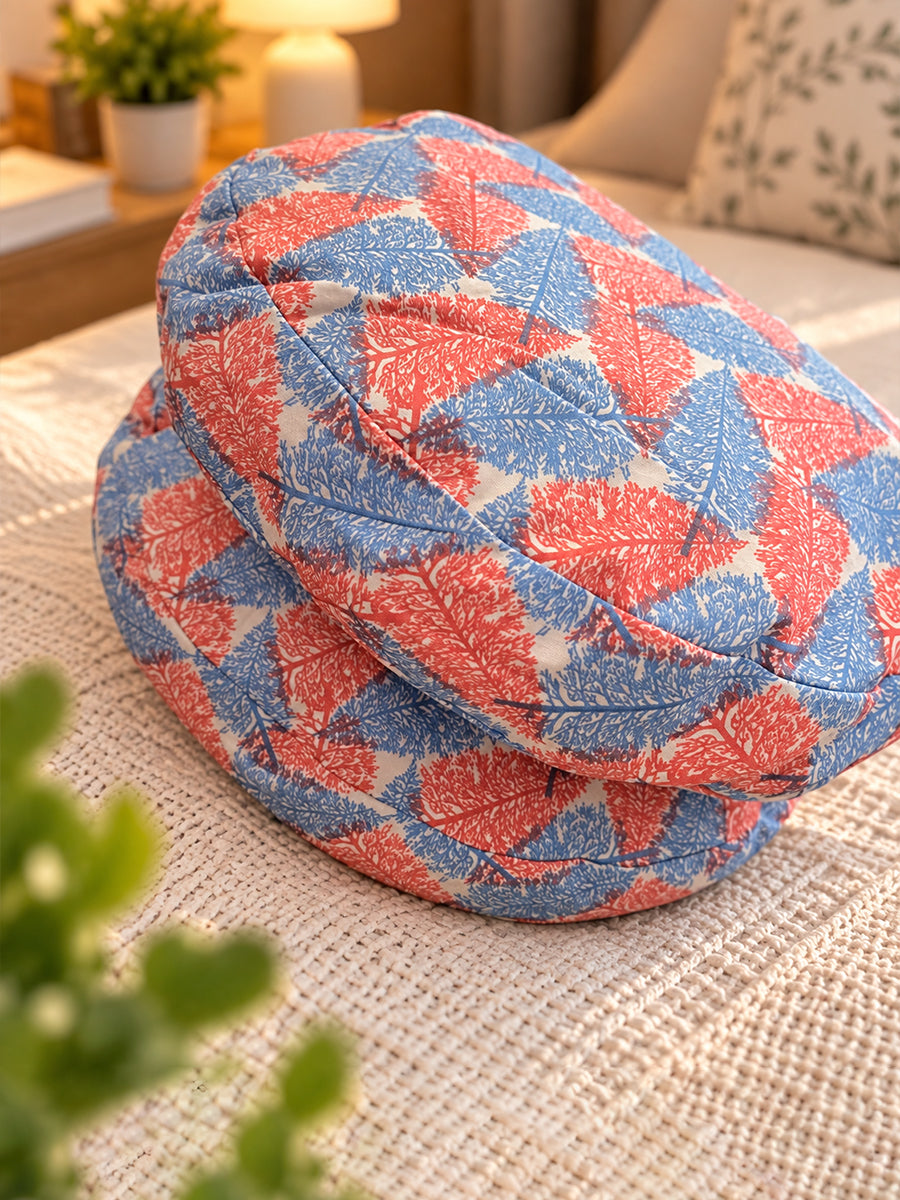 Ziva Multipurpose Belly Pillow / Butterfly Pregnancy Pillow / Maternity Pillow – Dual Back & Belly Support – Red & Blue Leaf Print | 100% Cotton