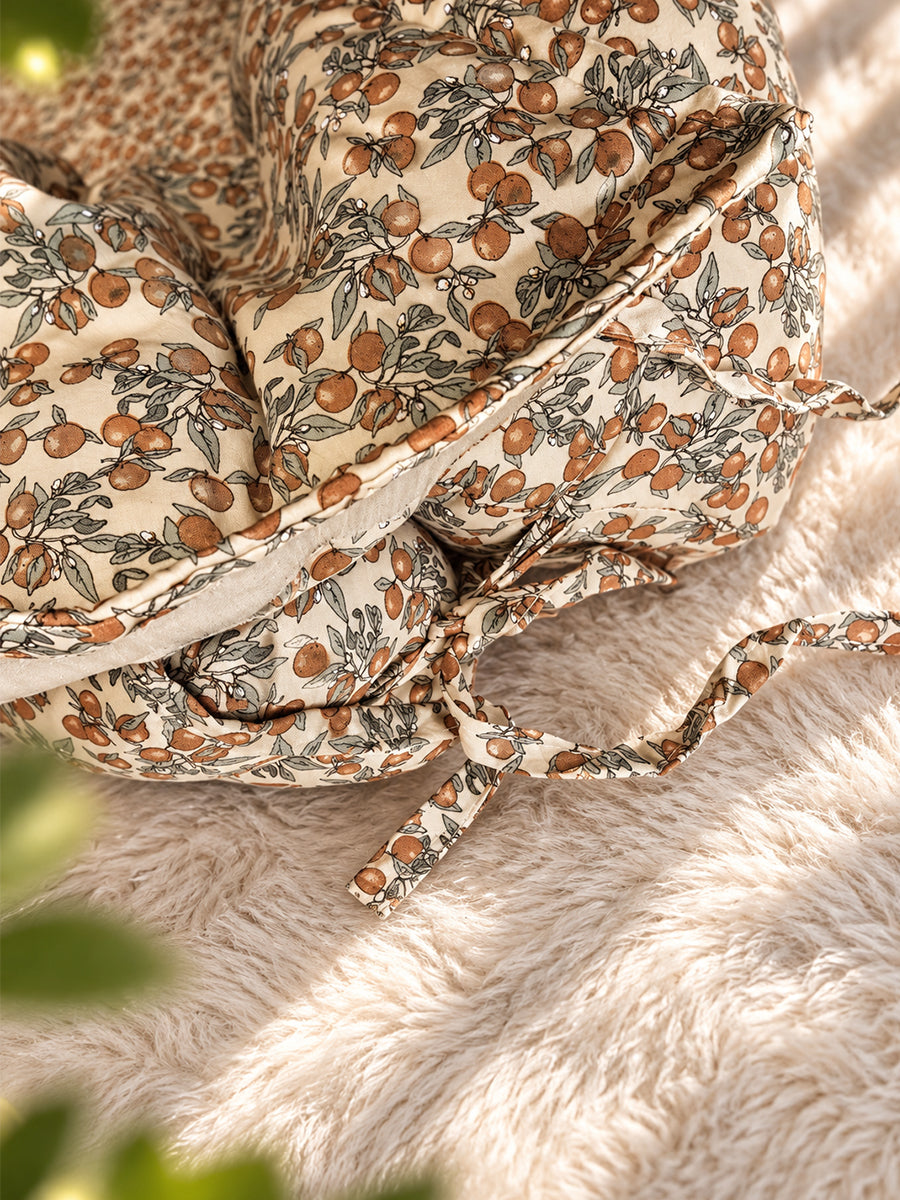 Premium Organic Cotton Multipurpose Baby Nest – Newborn Baby Lounger & Baby Bed | Rust Orange Botanical Fruit Print | Ziva Collected | Carefully Selected for Your Little One