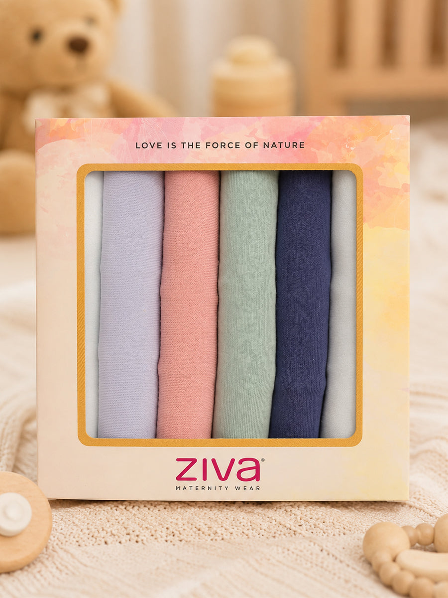 Ziva Baby Knitted Cotton Multipurpose Wipes & Kids Handkerchief – Earthy Pastel | 11" × 11" | Pack of 6