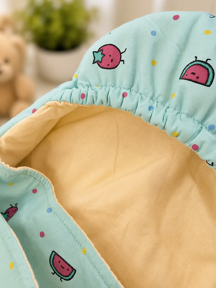 Ziva Cotton Baby Egg Wrap with Hood | Adjustable Side Tie | Double Shade | Sage Green with Butter Cream | Hooded Baby Wrapper