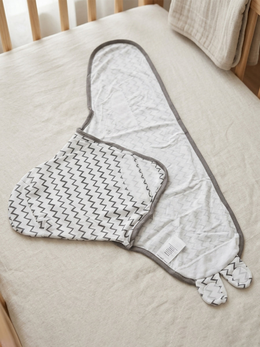 Baby Knitted Cotton Velcro Swaddle – White with Grey Zigzag Print | Adjustable Velcro Closure | Ziva Collected | Carefully Selected for Your Little One