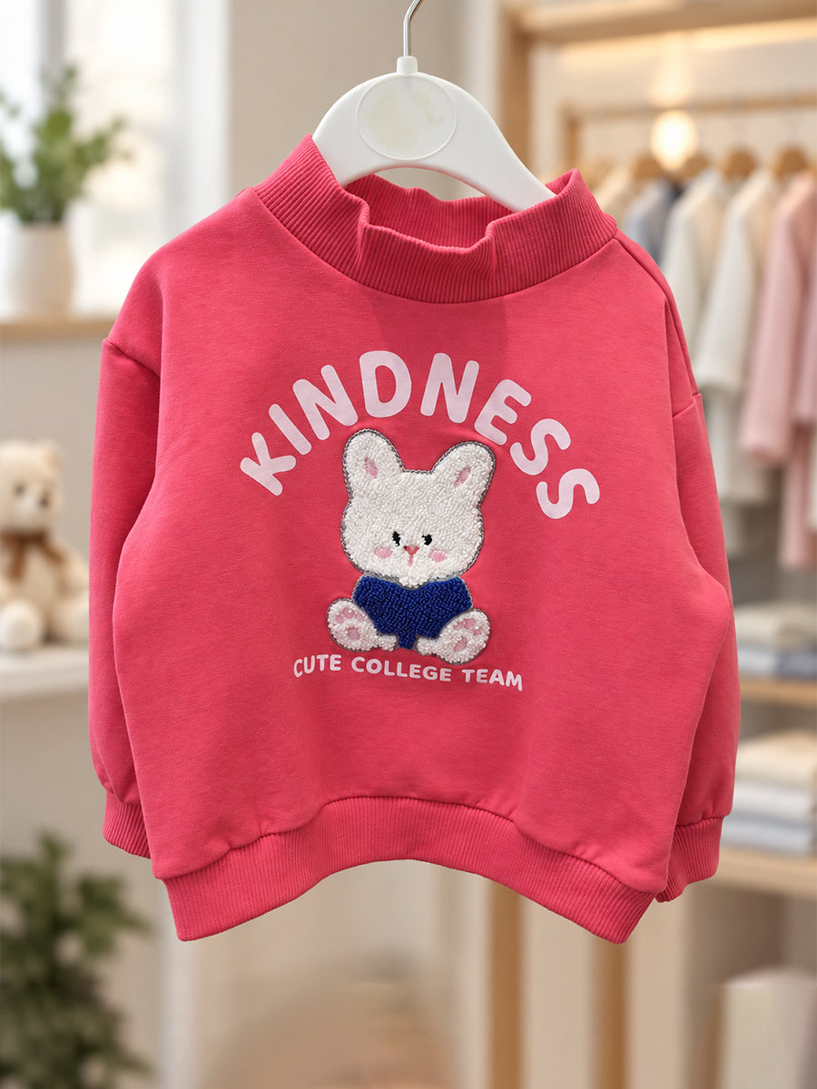 Baby Girls Knitted Cotton Bunny Sweatshirt – Pink | Cute 3D Bunny Appliqué Detail | 3 months to 3 years |Ziva Collected | Carefully Selected for Your Little One