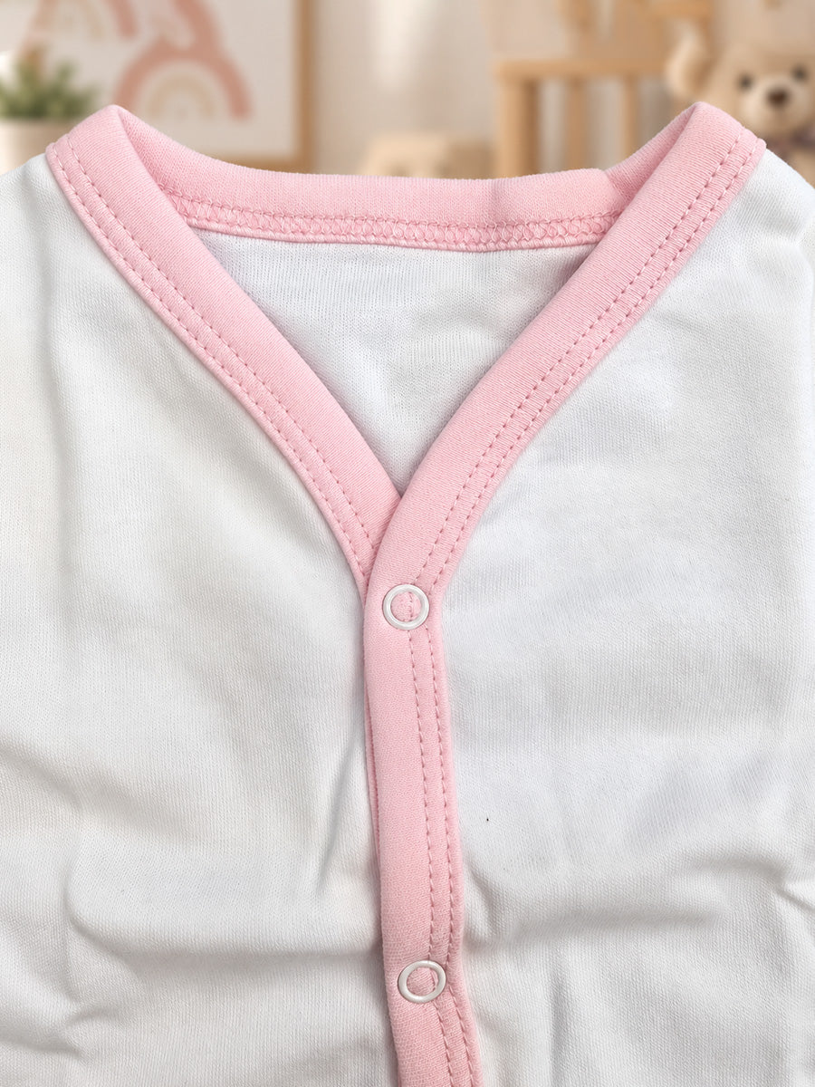 Ziva Baby Jabla & Nicker Set – White & Baby Pink | Knitted Cotton | Front Press-Button Open | 1 Jabla + 1 Nicker