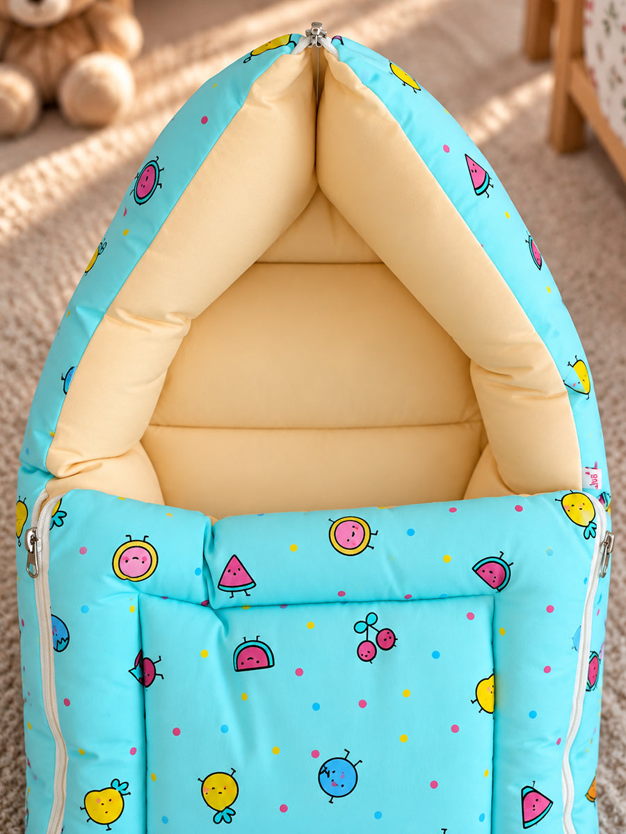 Ziva Double Shade Baby Bed Fruit Print Blue