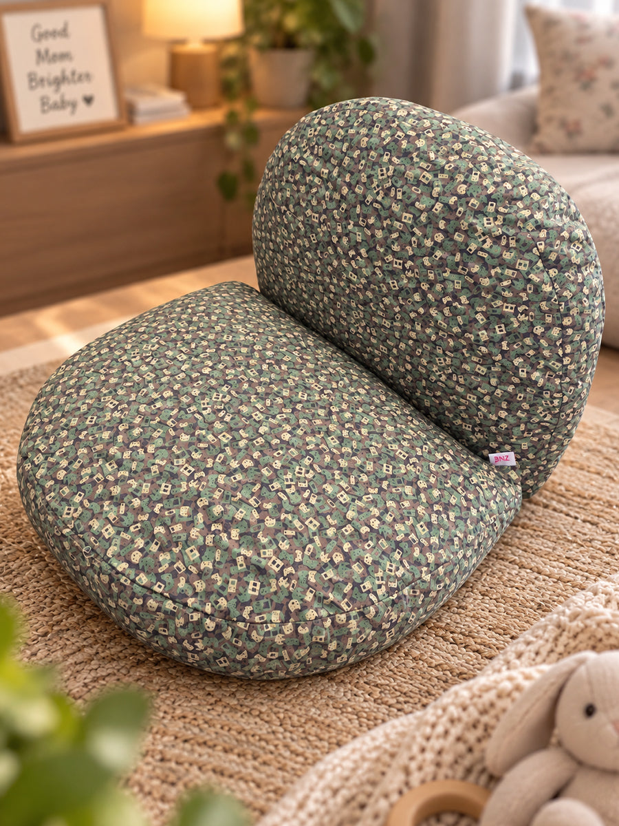 Ziva Multipurpose Belly Pillow / Butterfly Pregnancy Pillow / Maternity Pillow – Dual Back & Belly Support – Grey & Mint Tiny Essentials Print | 100% Cotton