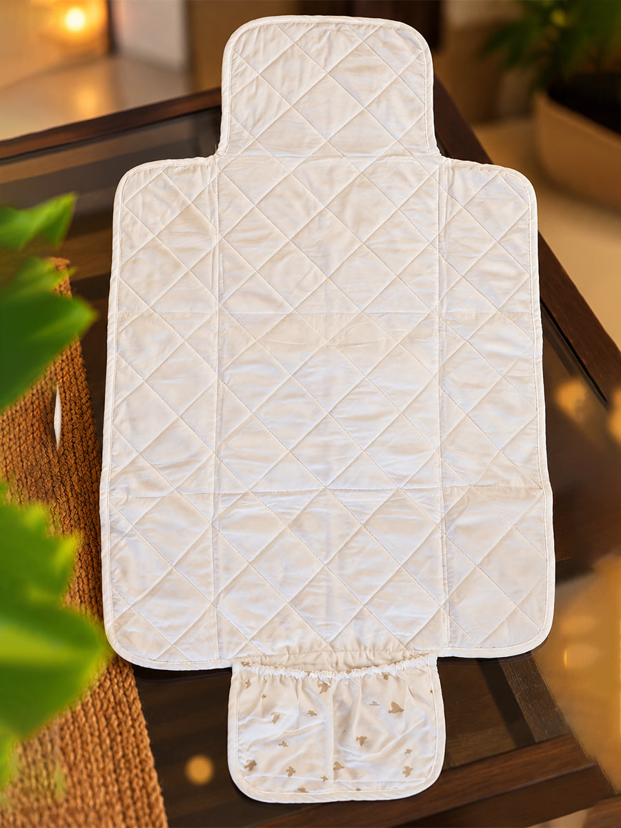 Ziva Baby Nappy & Diaper Changing Sheet – Foldable Travel Changing Mat with Storage Pocket | Soft White Little Bird Print