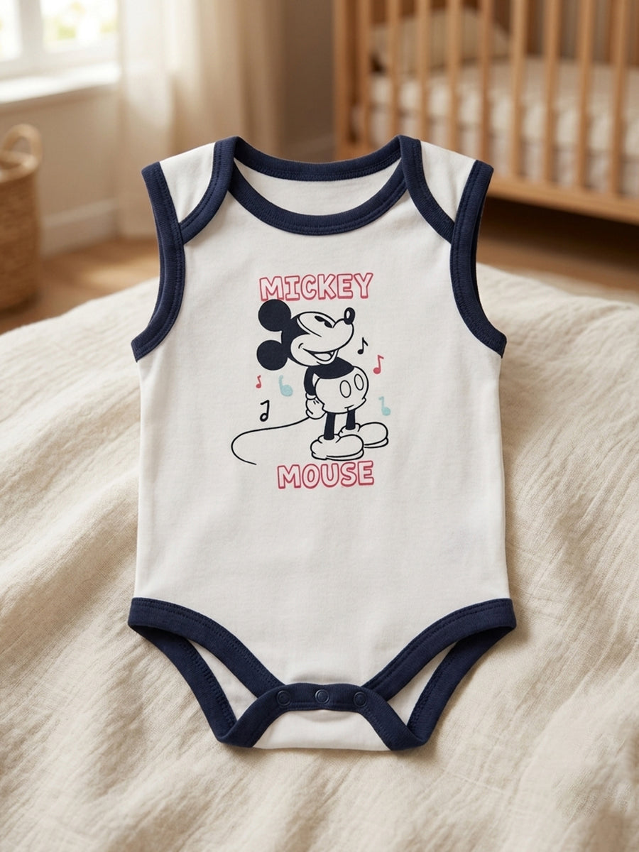 Baby Knitted Cotton Sleeveless Romper Combo ,Pack of 2– Assorted Cartoon Prints | Bottom Press-Button Opening | Ziva Collected | Carefully Selected for Your Little One