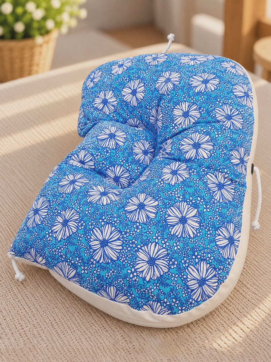 Ziva Multipurpose 3-Side Adjustable Support Pillow – Newborn to Adult | Blue Floral Print | Head, Neck, Back & Travel Support