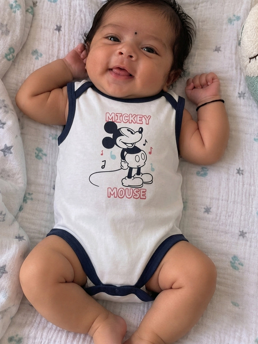 Baby Knitted Cotton Sleeveless Romper Combo ,Pack of 2– Assorted Cartoon Prints | Bottom Press-Button Opening | Ziva Collected | Carefully Selected for Your Little One