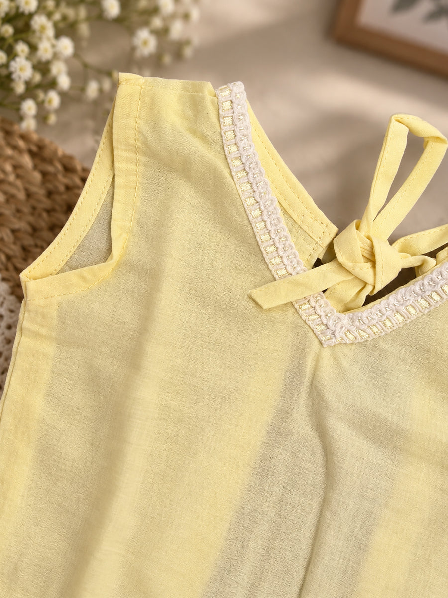 Ziva Baby Cotton V-Neck Top & Bloomer Set – Soft Yellow | Back Tie | 1 Top + 1 Bloomer