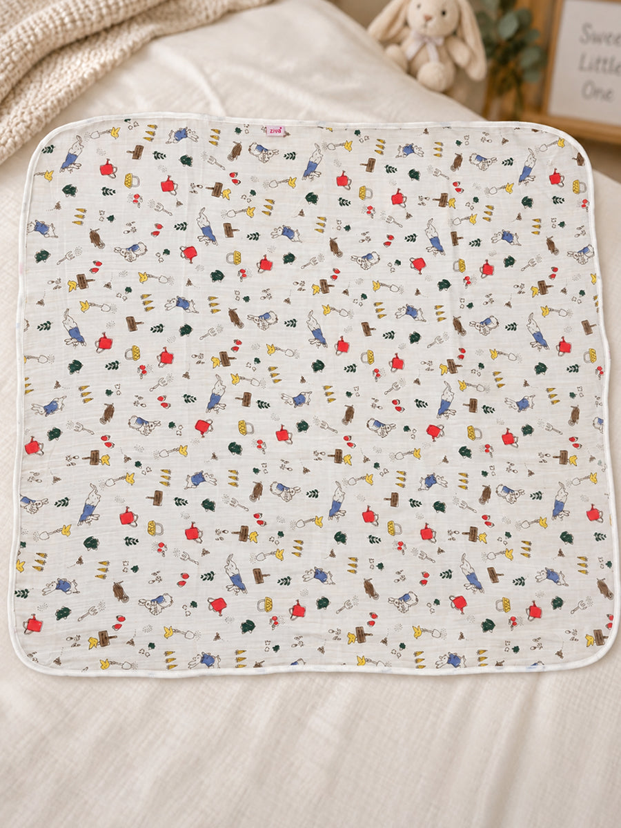 Ziva Premium Muslin Hooded Towel – Double Layer Muslin with Soft Fleece Core | Garden Bunny Print