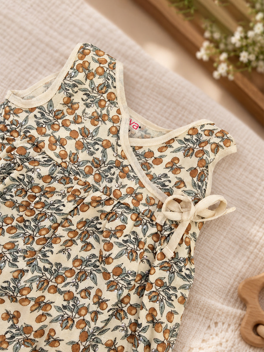 Ziva Muslin Baby Girl Frock – Side-Open Overlap with Adjustable Tie | Pack of 3 | 100% Cotton Muslin | Assorted Prints (Print Details: Check Product Description)