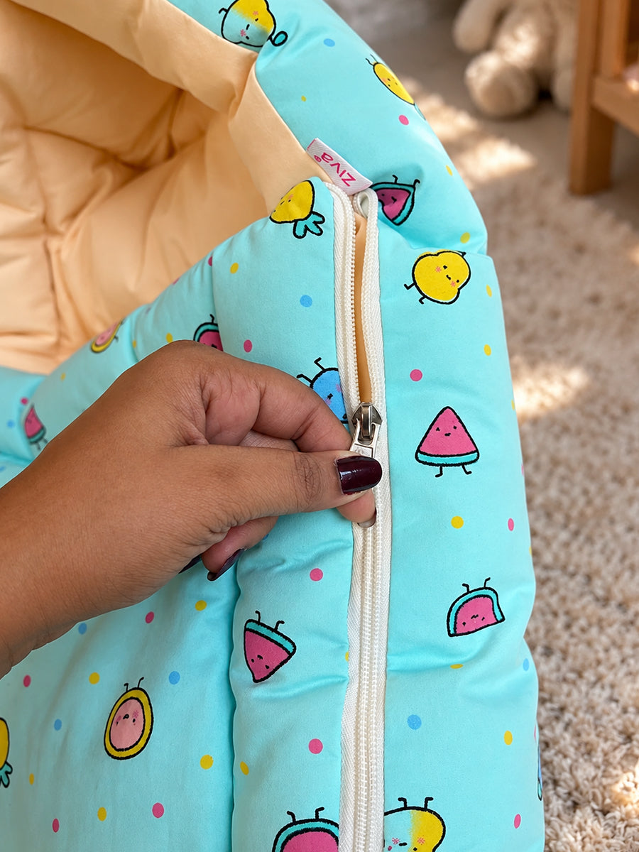 Ziva Double Shade Baby Bed Fruit Print Blue