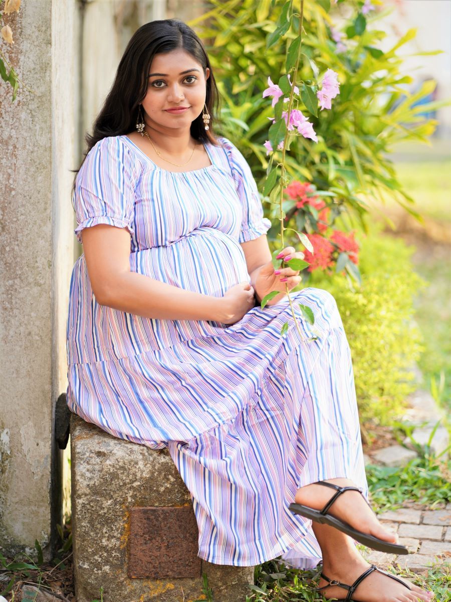 Maternity Short Dress- Lines ( violet)