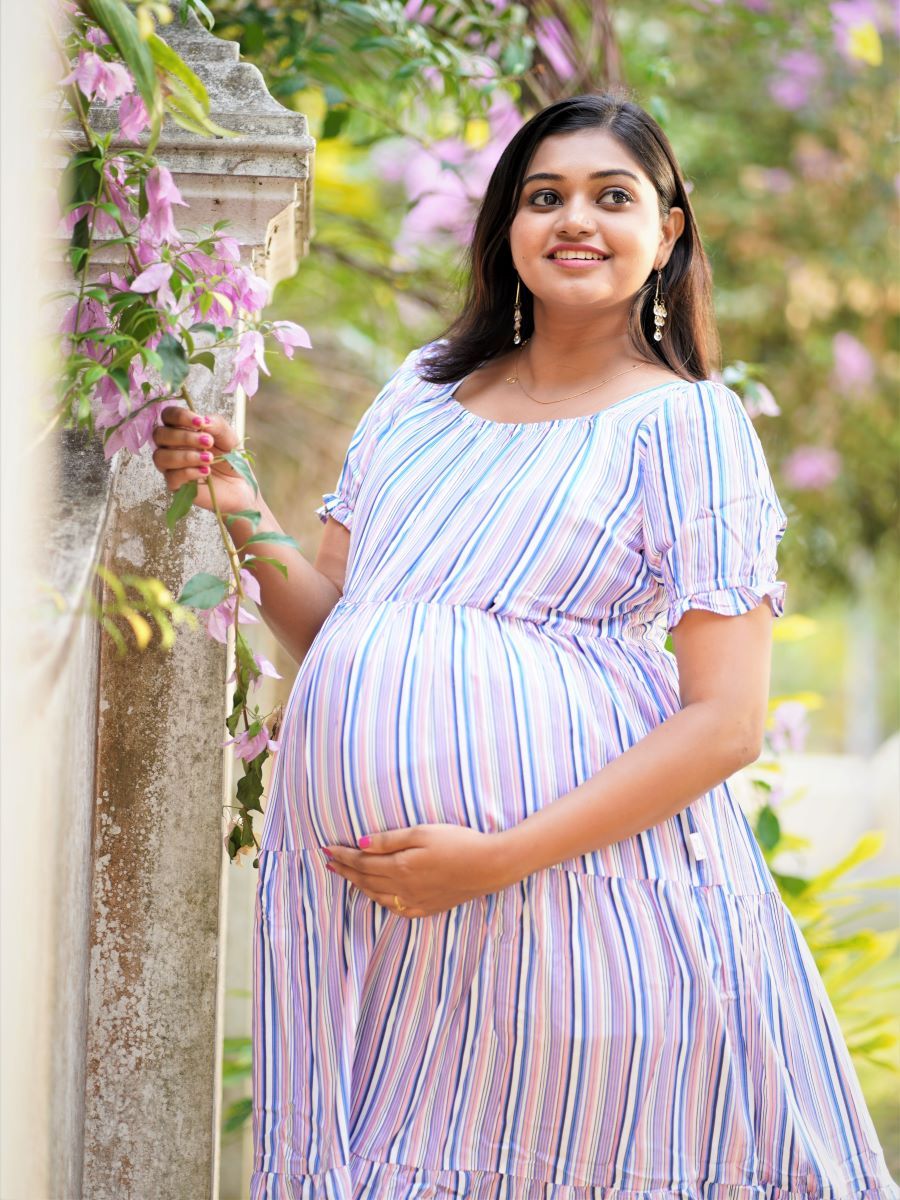 Maternity Short Dress- Lines ( violet)