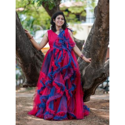 Maternity Baby Shower Blue & Magenta Net