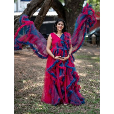 Maternity Baby Shower Blue & Magenta Net